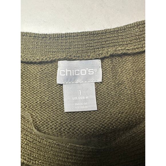 Chico's Women’s Size 1 US Medium Knit Top Sweater Linen Blend Green Short Sleeve - Picture 5 of 7